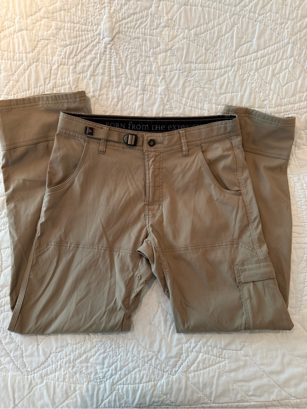 Prana Men's Zion Tan Cargo Pants with adjustable waist and legs